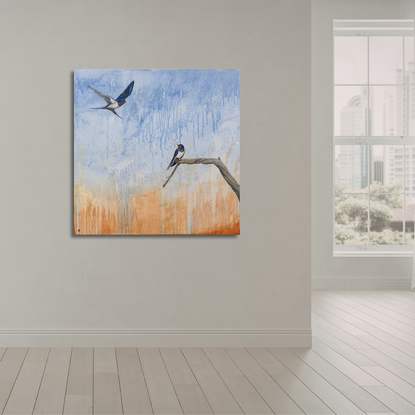 Landsvaler (Hirundo rustica) | Originalt maleri | Simone Freiheit